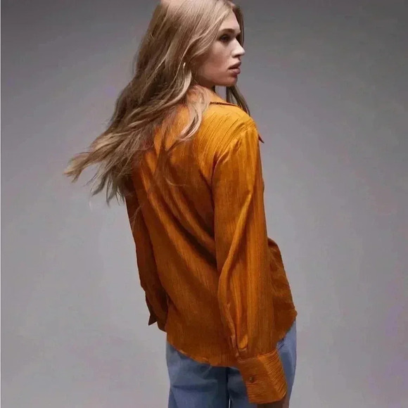 NWOT TopShop Textured Wrap Top In Tobacco - Picture 3 of 10